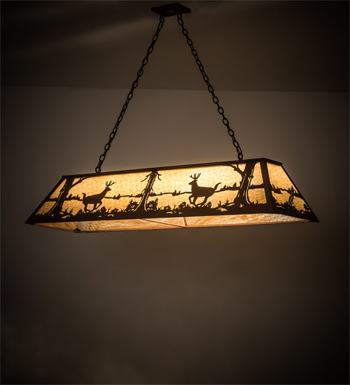 Meyda Lighting Deer at Lake 60" 9-Light Earth Island Pendant Light With Beige Art Shade Glass