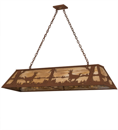 Meyda Lighting Deer at Lake 60" 9-Light Earth Island Pendant Light With Beige Art Shade Glass
