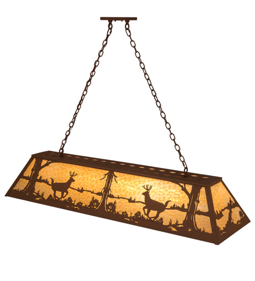 Meyda Lighting Deer at Lake 60" 9-Light Earth Island Pendant Light With Beige Art Shade Glass
