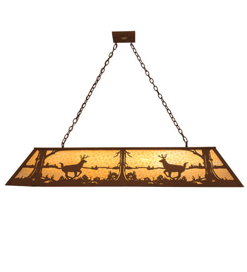 Meyda Lighting Deer at Lake 60" 9-Light Earth Island Pendant Light With Beige Art Shade Glass