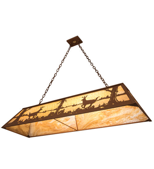 Meyda Lighting Deer at Lake 60" 9-Light Earth Island Pendant Light With Beige Art Shade Glass