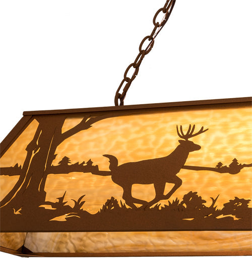 Meyda Lighting Deer at Lake 60" 9-Light Earth Island Pendant Light With Beige Art Shade Glass