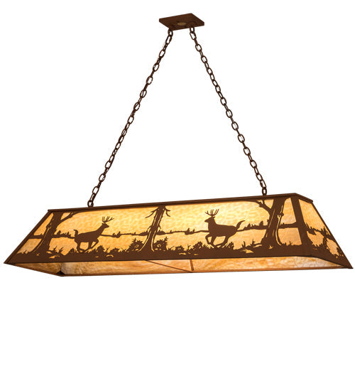 Meyda Lighting Deer at Lake 60" 9-Light Earth Island Pendant Light With Beige Art Shade Glass