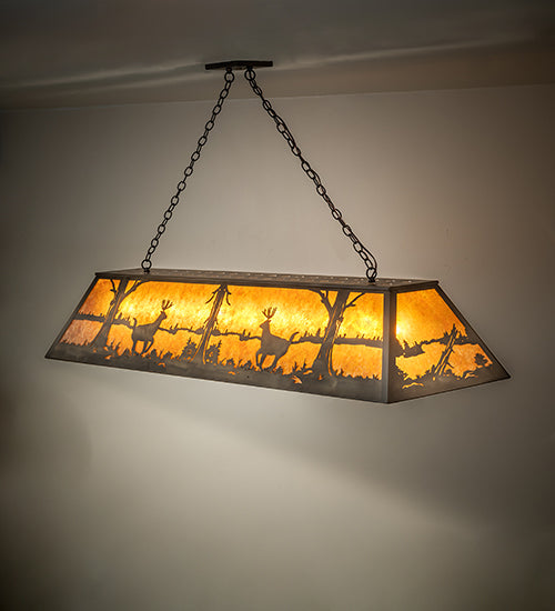 Meyda Lighting Deer at Lake 72" 11-Light Antique Copper Island Pendant Light With Amber Mica Shade Glass