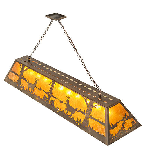 Meyda Lighting Deer at Lake 72" 11-Light Antique Copper Island Pendant Light With Amber Mica Shade Glass