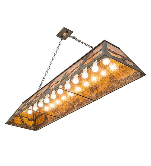 Meyda Lighting Deer at Lake 72" 11-Light Antique Copper Island Pendant Light With Amber Mica Shade Glass