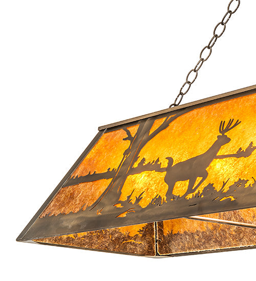 Meyda Lighting Deer at Lake 72" 11-Light Antique Copper Island Pendant Light With Amber Mica Shade Glass