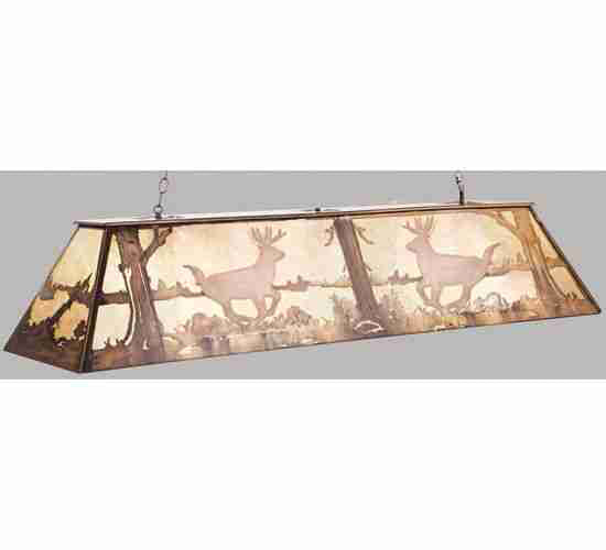 Meyda Lighting Deer at Lake 72" 11-Light Antique Copper Island Pendant Light With Silver Mica Shade Glass