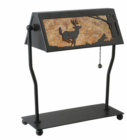 Meyda Lighting Deer on the Loose 13"H x 11"W Textured Black Floor Lamp With Amber Mica Shade Glass