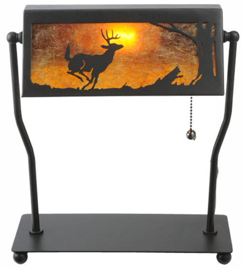 Meyda Lighting Deer on the Loose 13"H x 11"W Textured Black Floor Lamp With Amber Mica Shade Glass