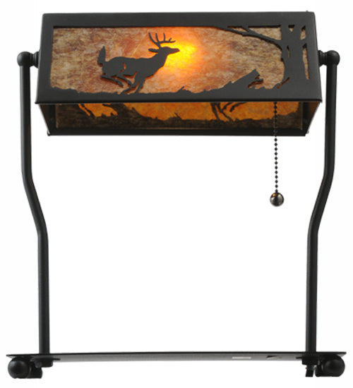 Meyda Lighting Deer on the Loose 13"H x 11"W Textured Black Floor Lamp With Amber Mica Shade Glass