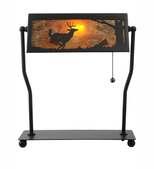 Meyda Lighting Deer on the Loose 13"H x 11"W Textured Black Floor Lamp With Amber Mica Shade Glass