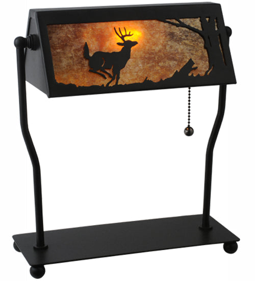 Meyda Lighting Deer on the Loose 13"H x 11"W Textured Black Floor Lamp With Amber Mica Shade Glass