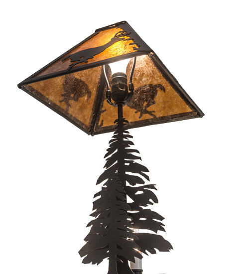 Meyda Lighting Deer on the Loose 22" 2-Light Textured Black Table Lamp With Amber Mica Shade Glass and Lighted Base
