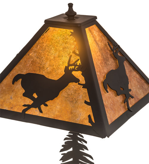 Meyda Lighting Deer on the Loose 22" 2-Light Textured Black Table Lamp With Amber Mica Shade Glass and Lighted Base