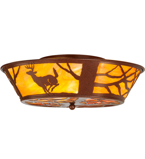 Meyda Lighting Deer on the Loose 22" 4-Light Rust Flush Mount Light With Tawnyrock Idalight Shade Glass