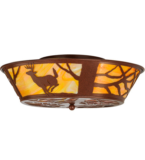 Meyda Lighting Deer on the Loose 22" 4-Light Rust Flush Mount Light With Tawnyrock Idalight Shade Glass