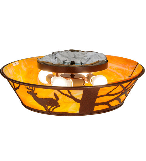 Meyda Lighting Deer on the Loose 22" 4-Light Rust Flush Mount Light With Tawnyrock Idalight Shade Glass