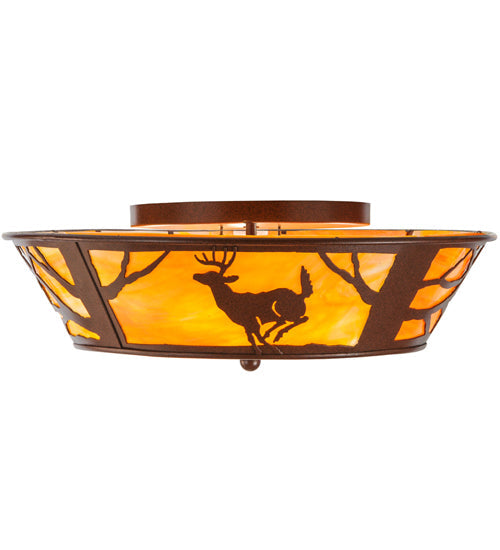 Meyda Lighting Deer on the Loose 22" 4-Light Rust Flush Mount Light With Tawnyrock Idalight Shade Glass