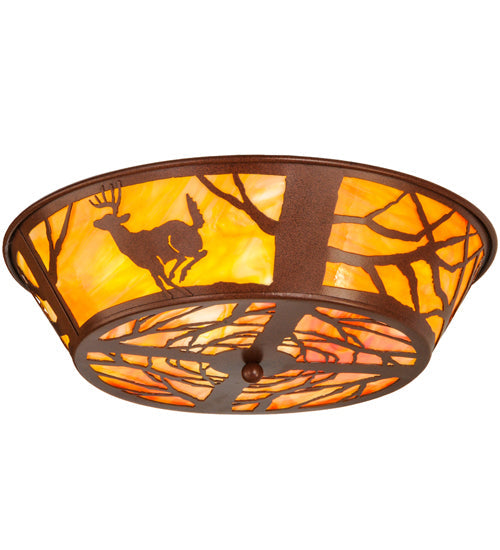 Meyda Lighting Deer on the Loose 22" 4-Light Rust Flush Mount Light With Tawnyrock Idalight Shade Glass