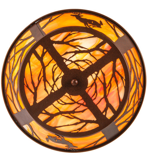 Meyda Lighting Deer on the Loose 22" 4-Light Rust Flush Mount Light With Tawnyrock Idalight Shade Glass