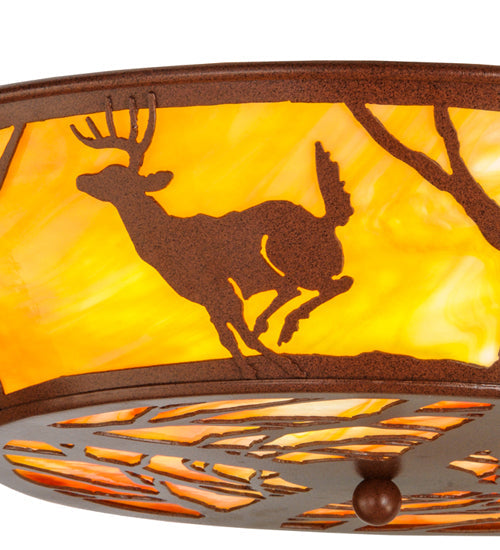 Meyda Lighting Deer on the Loose 22" 4-Light Rust Flush Mount Light With Tawnyrock Idalight Shade Glass