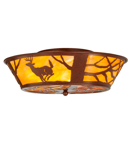 Meyda Lighting Deer on the Loose 22" 4-Light Rust Flush Mount Light With Tawnyrock Idalight Shade Glass