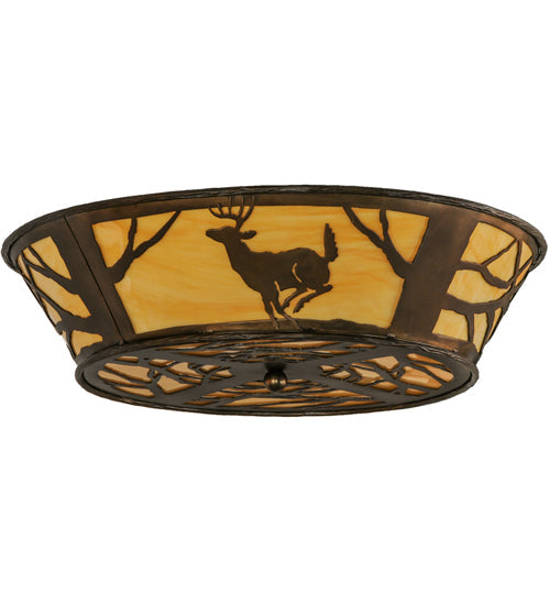 Meyda Lighting Deer on the Loose 23" 4-Light Antique Copper Flush Mount Light With Tawnyrock Acrylic Shade Glass