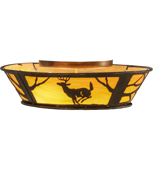 Meyda Lighting Deer on the Loose 23" 4-Light Antique Copper Flush Mount Light With Tawnyrock Acrylic Shade Glass