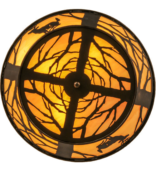 Meyda Lighting Deer on the Loose 23" 4-Light Antique Copper Flush Mount Light With Tawnyrock Acrylic Shade Glass