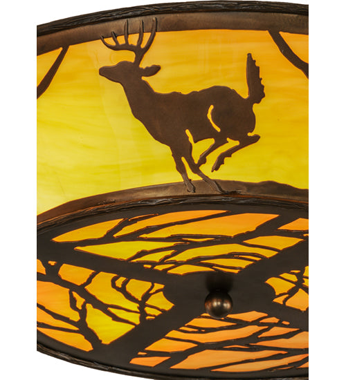 Meyda Lighting Deer on the Loose 23" 4-Light Antique Copper Flush Mount Light With Tawnyrock Acrylic Shade Glass