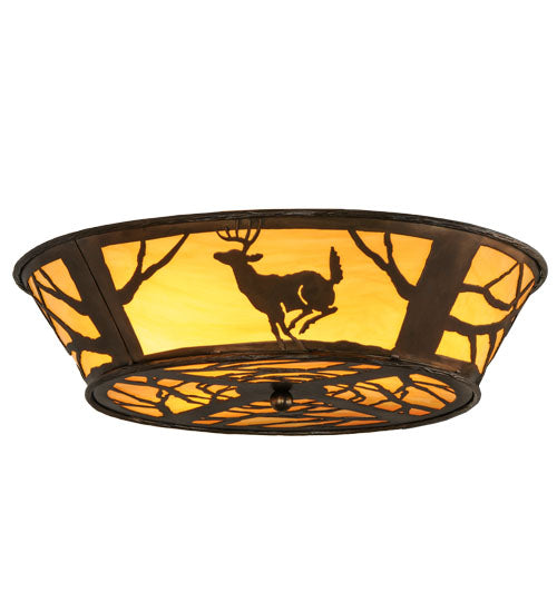 Meyda Lighting Deer on the Loose 23" 4-Light Antique Copper Flush Mount Light With Tawnyrock Acrylic Shade Glass