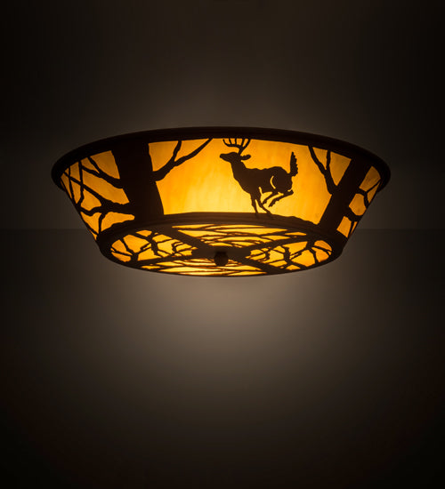 Meyda Lighting Deer on the Loose 23" 4-Light Earth Flush Mount Light With Tawnyrock Idalight Shade Glass