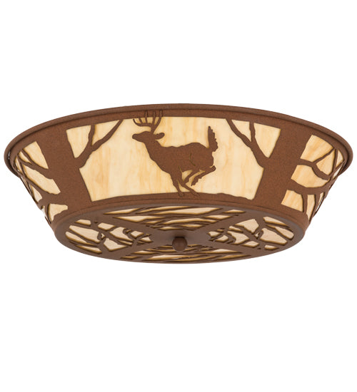 Meyda Lighting Deer on the Loose 23" 4-Light Earth Flush Mount Light With Tawnyrock Idalight Shade Glass