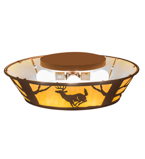 Meyda Lighting Deer on the Loose 23" 4-Light Earth Flush Mount Light With Tawnyrock Idalight Shade Glass