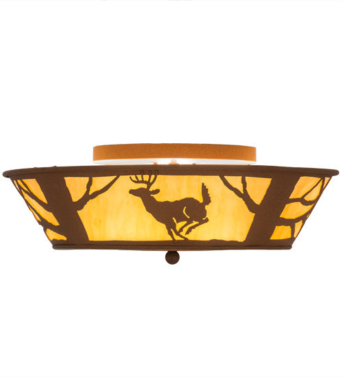 Meyda Lighting Deer on the Loose 23" 4-Light Earth Flush Mount Light With Tawnyrock Idalight Shade Glass