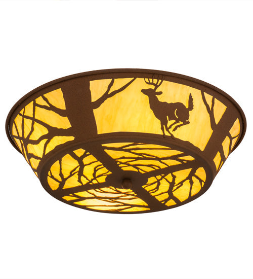 Meyda Lighting Deer on the Loose 23" 4-Light Earth Flush Mount Light With Tawnyrock Idalight Shade Glass