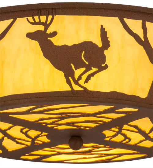 Meyda Lighting Deer on the Loose 23" 4-Light Earth Flush Mount Light With Tawnyrock Idalight Shade Glass