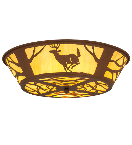 Meyda Lighting Deer on the Loose 23" 4-Light Earth Flush Mount Light With Tawnyrock Idalight Shade Glass
