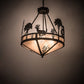 Meyda Lighting Deer on the Loose 24" 4-Light Old Wrought Iron Inverted Pendant Light With Silver Mica Shade Glass