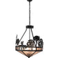 Meyda Lighting Deer on the Loose 24" 4-Light Old Wrought Iron Inverted Pendant Light With Silver Mica Shade Glass