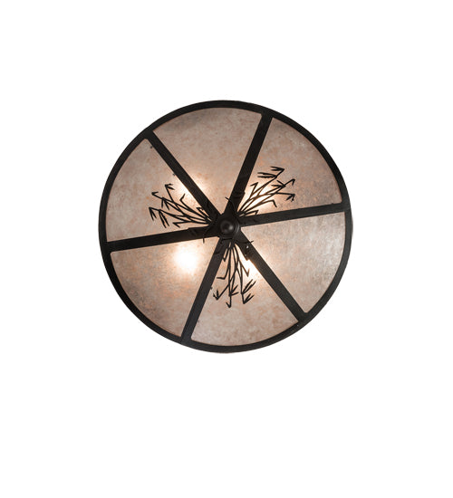 Meyda Lighting Deer on the Loose 24" 4-Light Old Wrought Iron Inverted Pendant Light With Silver Mica Shade Glass