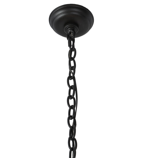 Meyda Lighting Deer on the Loose 24" 4-Light Old Wrought Iron Inverted Pendant Light With Silver Mica Shade Glass