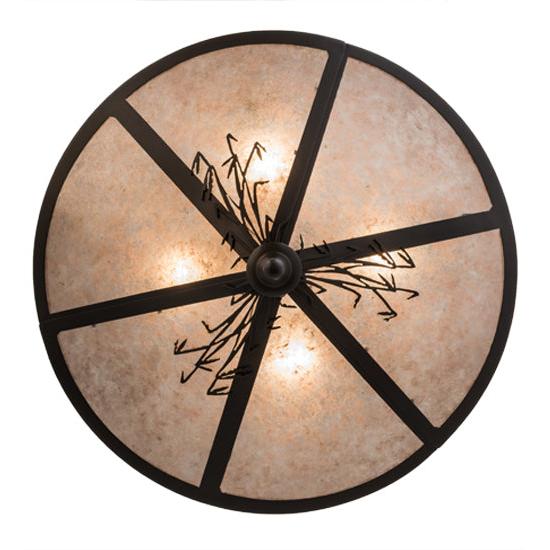 Meyda Lighting Deer on the Loose 26" 4-Light Timeless Bronze Inverted Pendant Light With Silver Mica Shade Glass