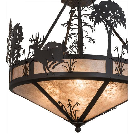 Meyda Lighting Deer on the Loose 26" 4-Light Timeless Bronze Inverted Pendant Light With Silver Mica Shade Glass