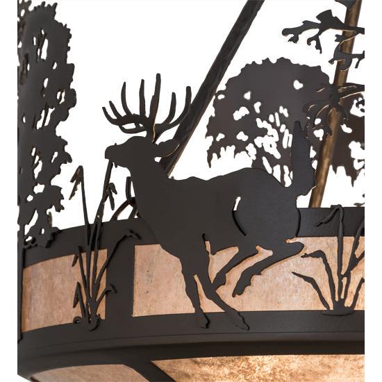 Meyda Lighting Deer on the Loose 26" 4-Light Timeless Bronze Inverted Pendant Light With Silver Mica Shade Glass