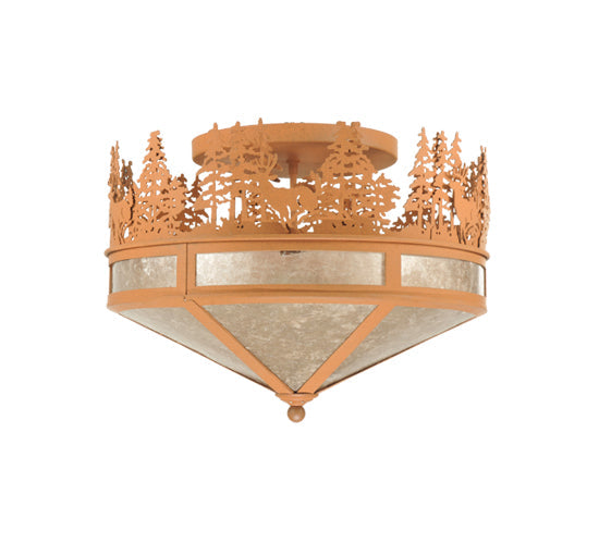 Meyda Lighting Deer through the Trees 20" 4-Light Earth Flush Mount Light With Silver Mica Shade Glass