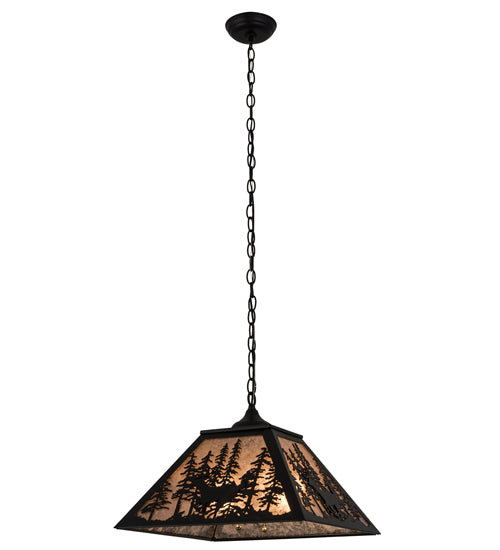 Meyda Lighting Deer through the Trees 24" 2-Light Textured Black Pendant Light With Silver Mica Shade Glass