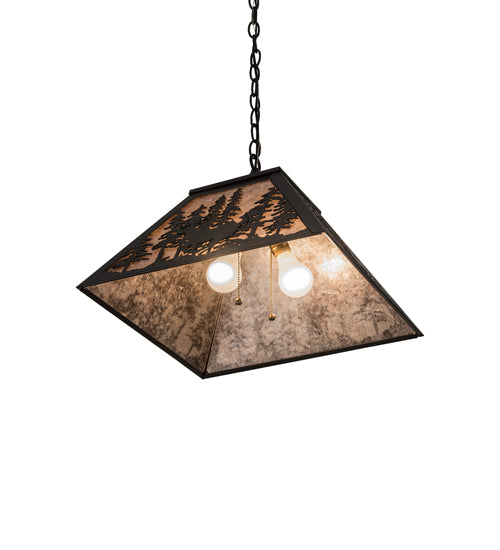 Meyda Lighting Deer through the Trees 24" 2-Light Textured Black Pendant Light With Silver Mica Shade Glass
