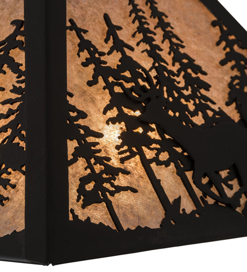 Meyda Lighting Deer through the Trees 24" 2-Light Textured Black Pendant Light With Silver Mica Shade Glass